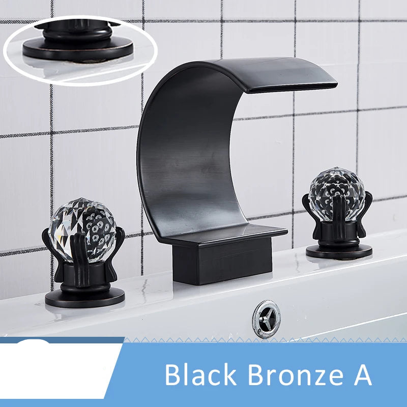 MC THE BLACK DIAMOND waterfall basin faucet with crystal handles, elegant bath sink faucet for modern bathroom decor
