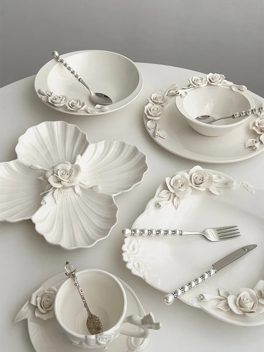 European Relief Handheld Flower Bowl, ceramic plate, cup, and tableware set by 𝕄𝕔 𝕋𝕙𝕖 𝔹𝕝𝕒𝕔𝕜 𝔻𝕚𝕒