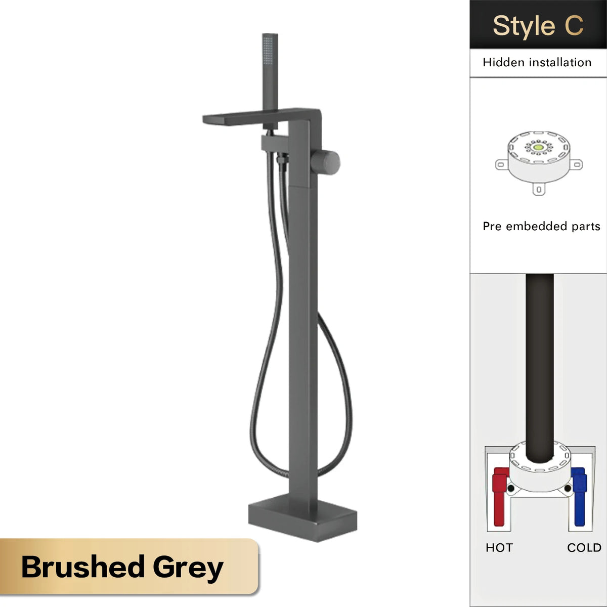 MC THE BLACK DIAMOND bathtub and shower faucet with embedded hot and cold water mixer, sleek and modern design.