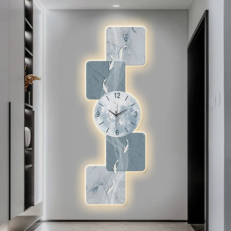 Modern wall clock with nine fish design, luminescent mural artwork for living room or corridor, by 𝕄𝕔 𝕋𝕙𝕖 𝔹𝕝𝕒𝕔𝕜 𝔻𝕚