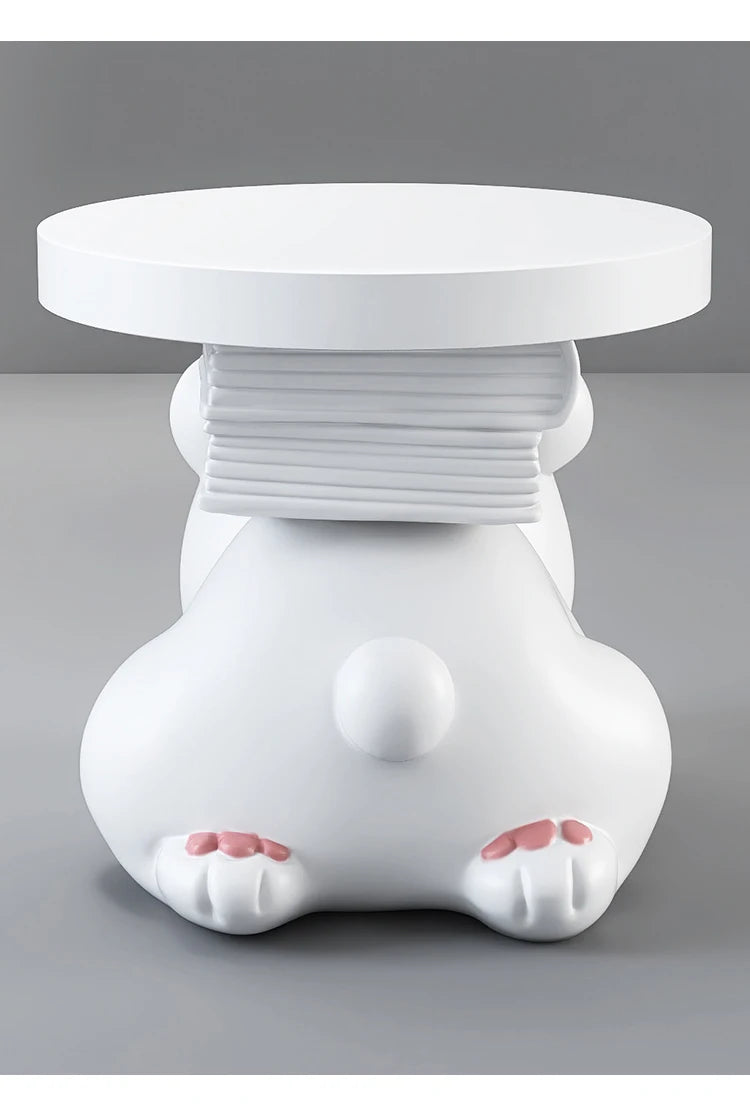 Cream bear end table by MC THE BLACK DIAMOND, living room floor ornament with a playful bear design for home decor.