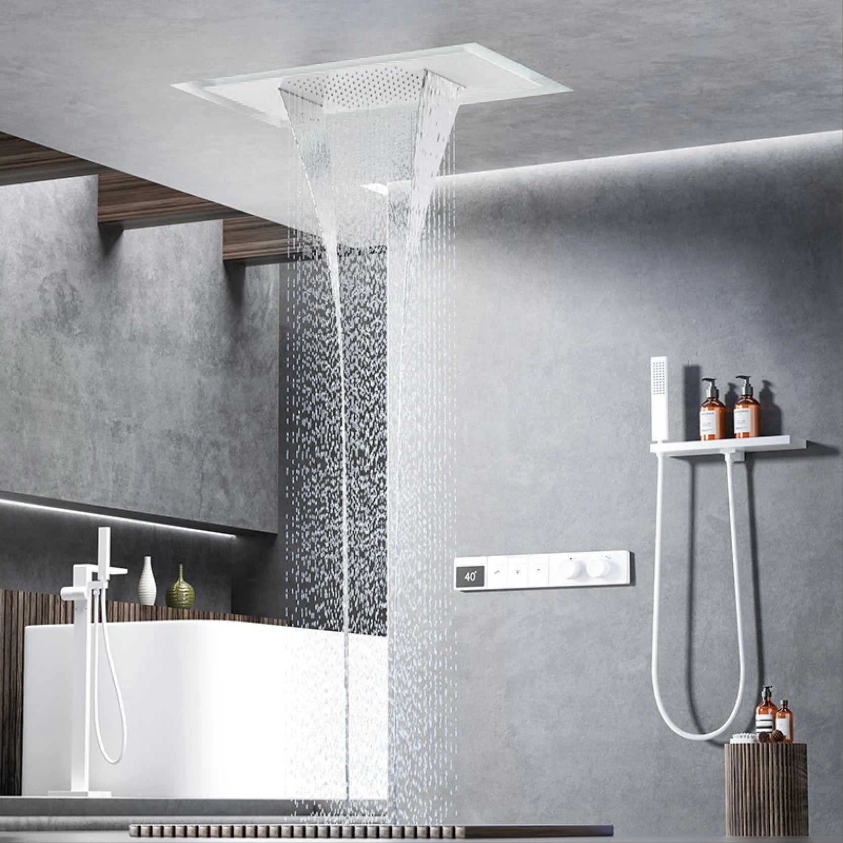 MC THE BLACK DIAMOND LED digital shower system with hot and cold water controls and embedded display for modern bathrooms.