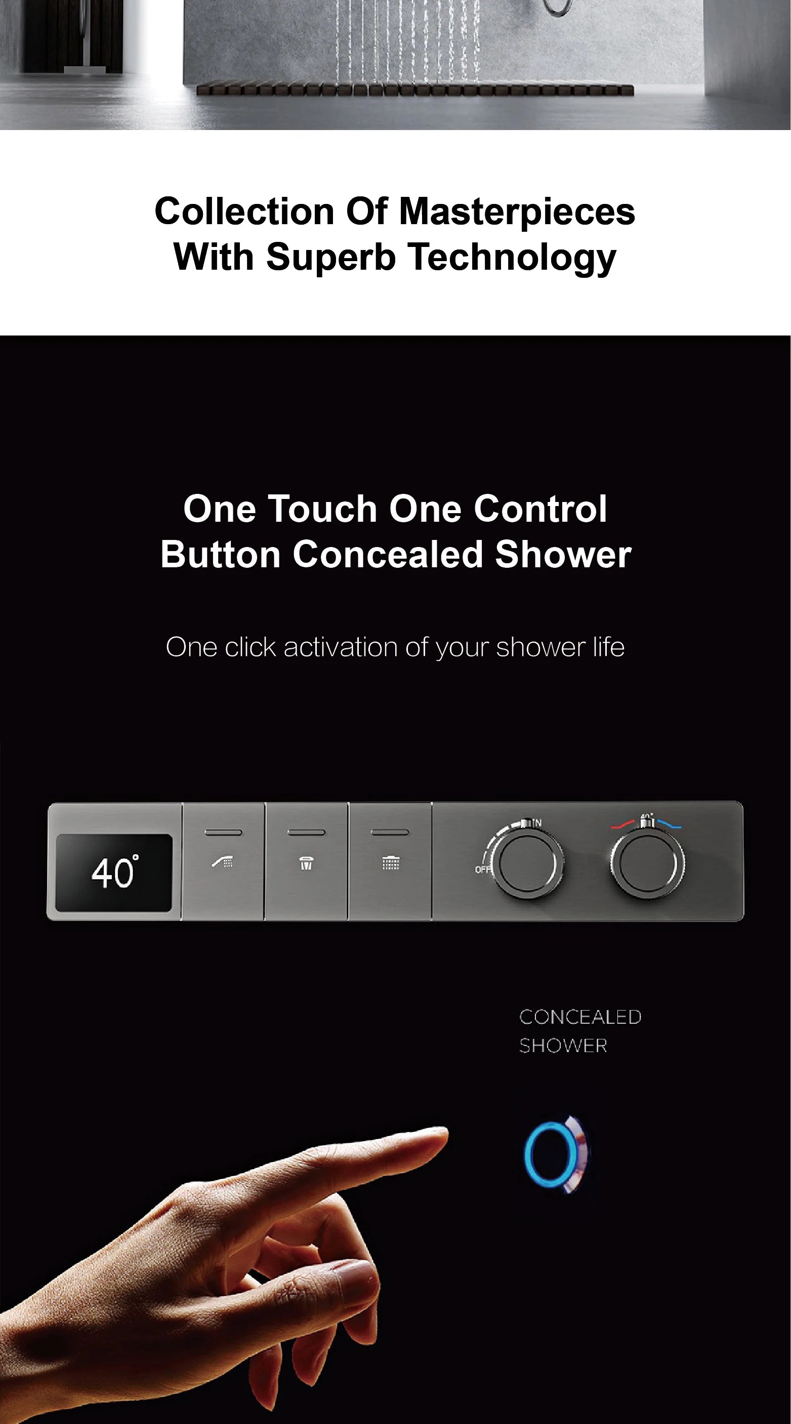 LED digital display shower system with hot and cold water controls, embedded bathroom faucet by MC THE BLACK DIAMOND