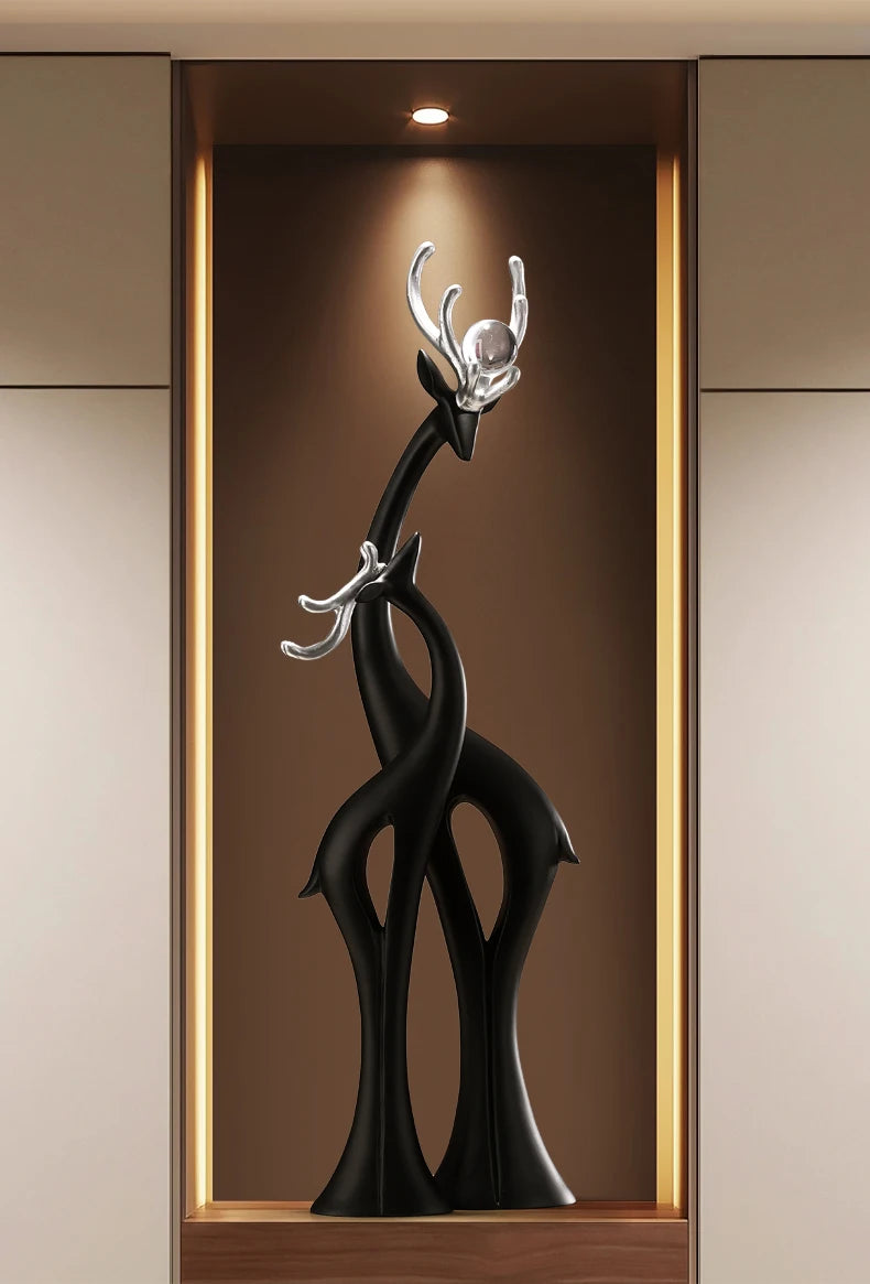 Modern MC THE BLACK DIAMOND couple deer figurine ornament for home decor, ideal for living room, entrance, or wedding gift.