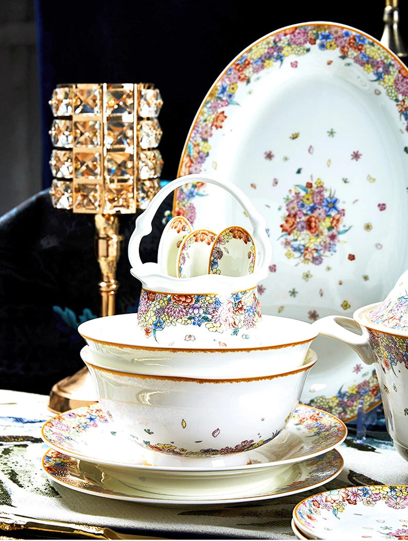Family size dinnerware set with star design by MC THE BLACK DIAMOND, includes plates, bowls, and mugs in a coordinated style.