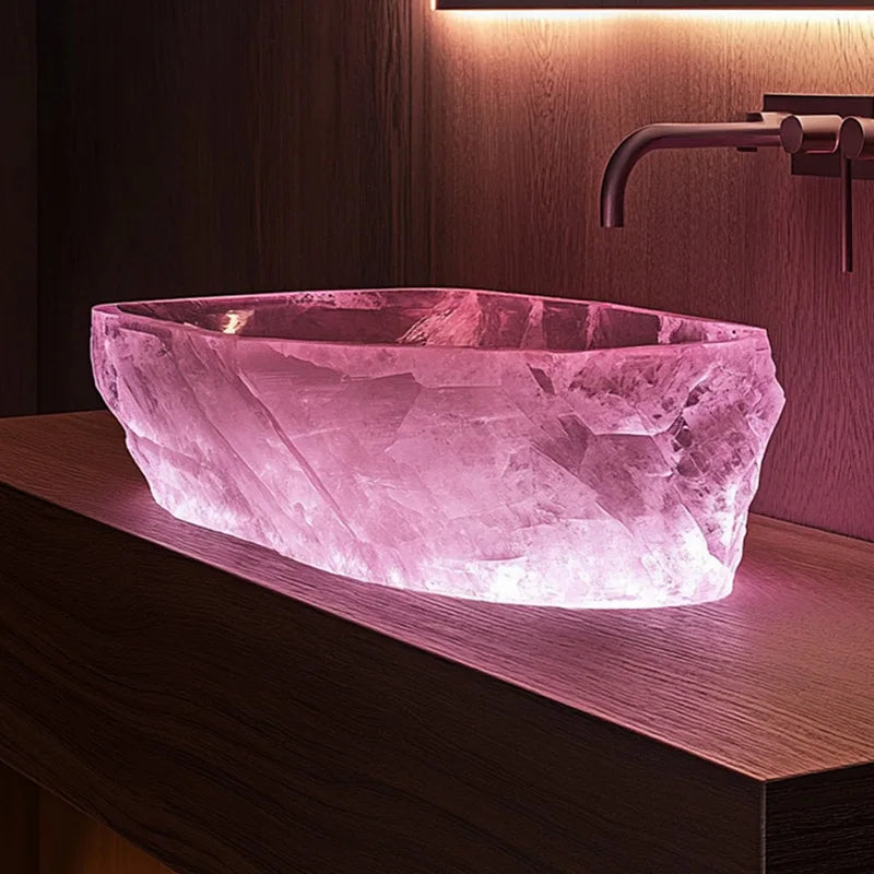 Crystal stone wash basin vessel sink by MC THE BLACK DIAMOND, designed for office, model room, or bathroom decor.