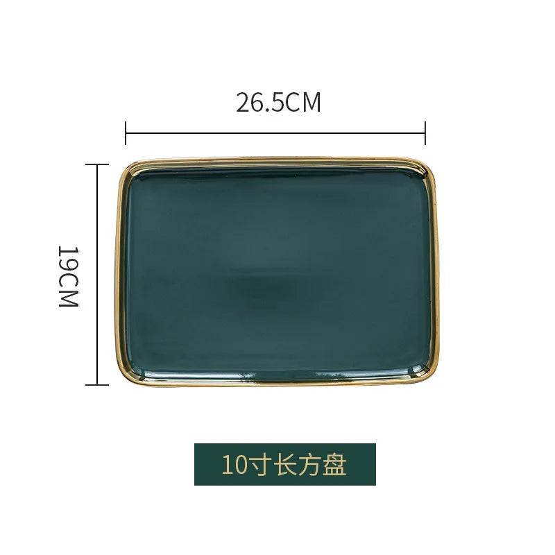Dark green ceramic dinner plate with gold border from 𝕄𝕔 𝕋𝕙𝕖 𝔹𝕝𝕒𝕔𝕜 𝔻𝕚𝕒𝕞𝕠�