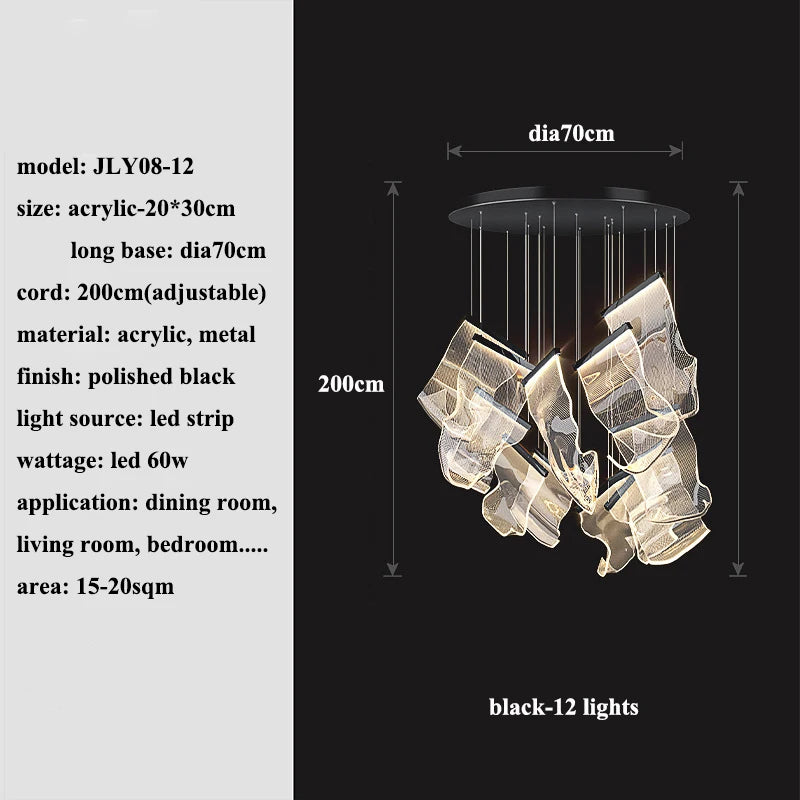 Modern LED chandelier lighting fixture by MC THE BLACK DIAMOND, stylish living and dining room chandelier with contemporary design.