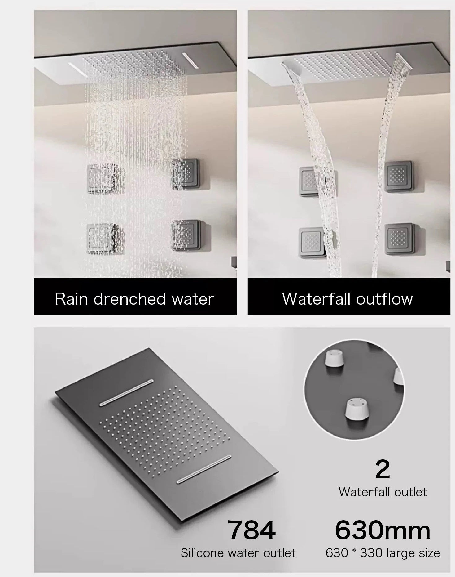 MC THE BLACK DIAMOND LED digital shower system with dual hot and cold control and modern display for bathroom use.