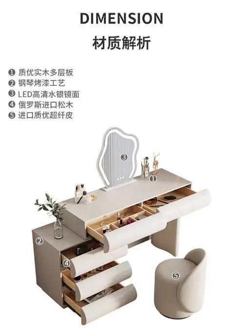 Mirror drawers vanity table with makeup storage, chair, and elegant design from 𝕄𝕔 𝕋𝕙𝕖 𝔹𝕝𝕒𝕔𝕜 𝔻𝕚𝕒𝕞