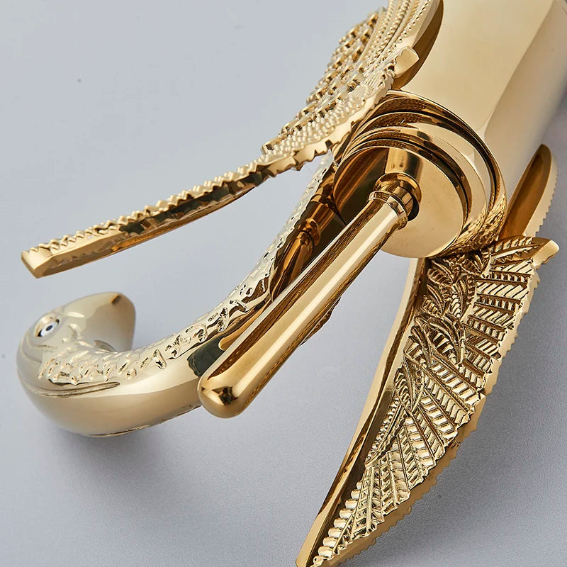 MC THE BLACK DIAMOND sink faucet with a swan shape, single handle, hot and cold water mixer tap for bathroom sinks.