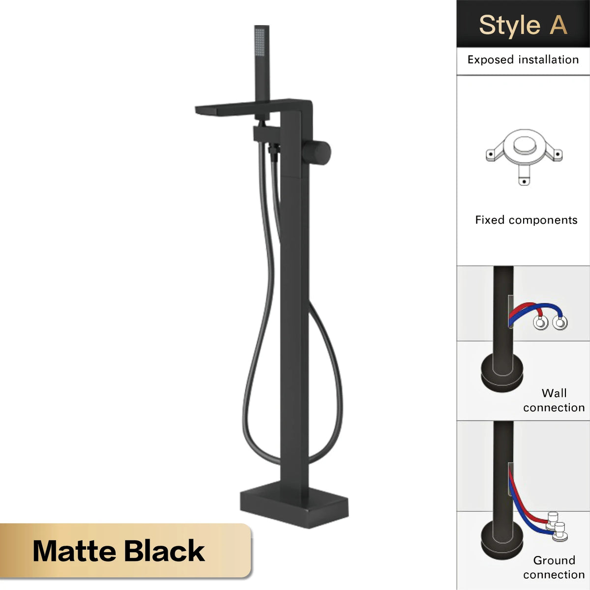 MC THE BLACK DIAMOND bathtub and shower mixer with embedded design, hot and cold water control, for modern bathroom fixtures.