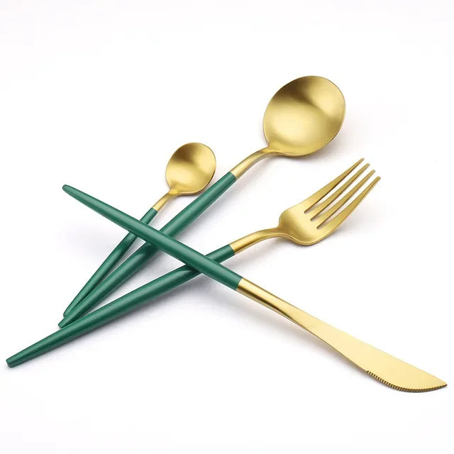 Green ceramic dinnerware set by MC THE BLACK DIAMOND, includes plates, bowls, and mugs for family dining.