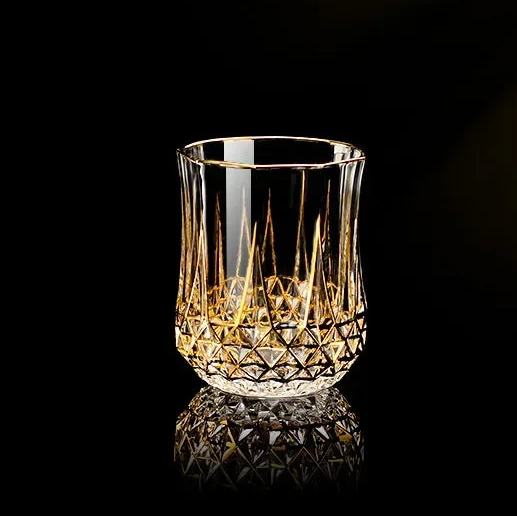 Elegant glass gold crystal red cup from MC THE BLACK DIAMOND drinkware set, showcasing a luxurious red crystal design.