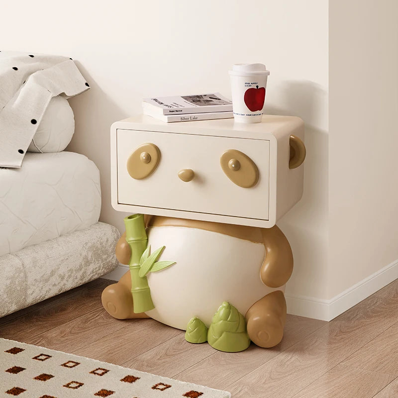 Cute panda-themed bedside table with creative floor storage, designed by MC THE BLACK DIAMOND, perfect for organizing bedroom essentials.