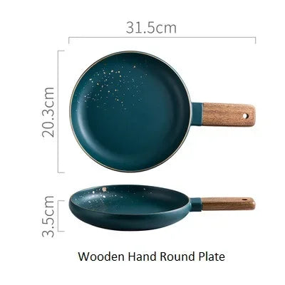 Dark green ceramic Western dinnerware set by MC THE BLACK DIAMOND, including plates and bowls with a sleek Nordic design.