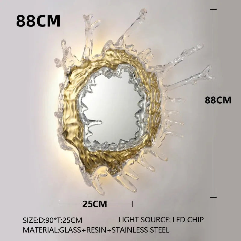 Modern Art Water Flower wall mirror with LED mirror wall light by MC THE BLACK DIAMOND, featuring a sleek, artistic water flower design.