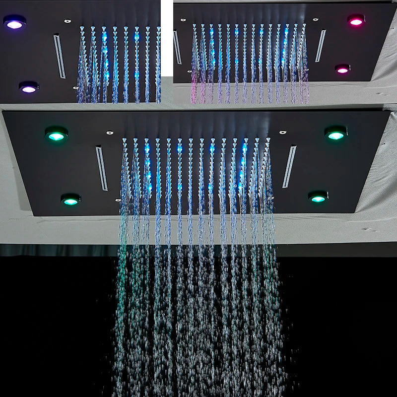 Matte black brass LED intelligent remote control for bathtub and shower faucet by MC THE BLACK DIAMOND, with illuminated buttons and sleek design.