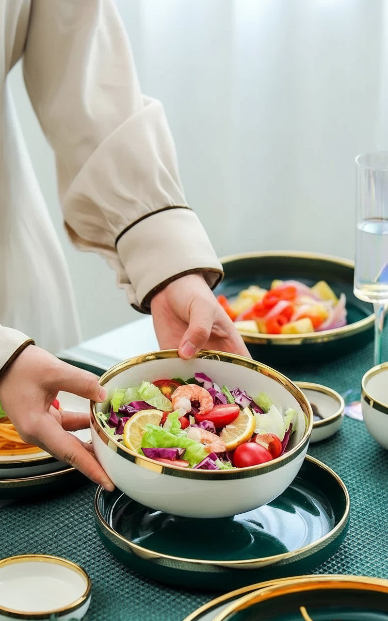 Luxury royal style dinnerware set by MC THE BLACK DIAMOND, featuring elegant plates and bowls for sophisticated dining.
