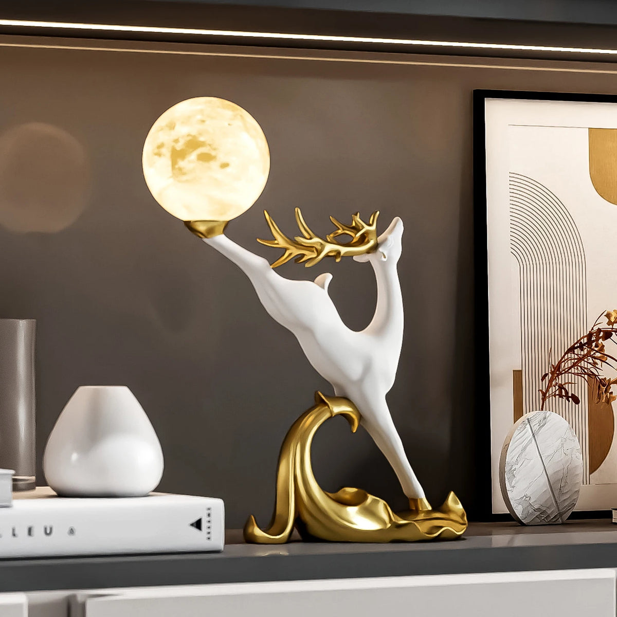 Luxury MC THE BLACK DIAMOND deer figurine for home decor, perfect for living room or TV cabinet display.