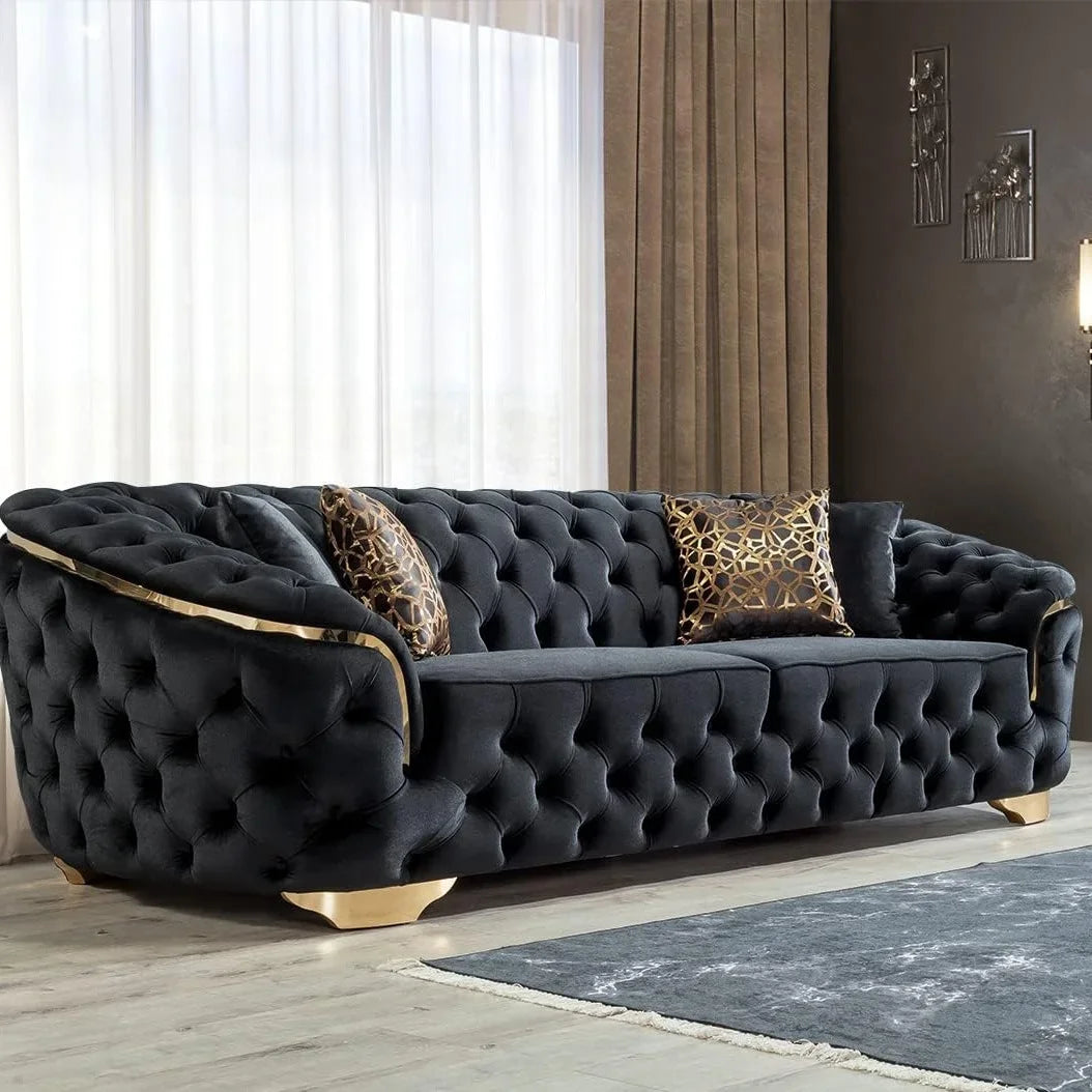 Black velvet 2-seater sofa from 𝕄𝕔 𝕋𝕙𝕖 𝔹𝕝𝕒𝕔𝕜 𝔻𝕚𝕒𝕞𝕠𝕟