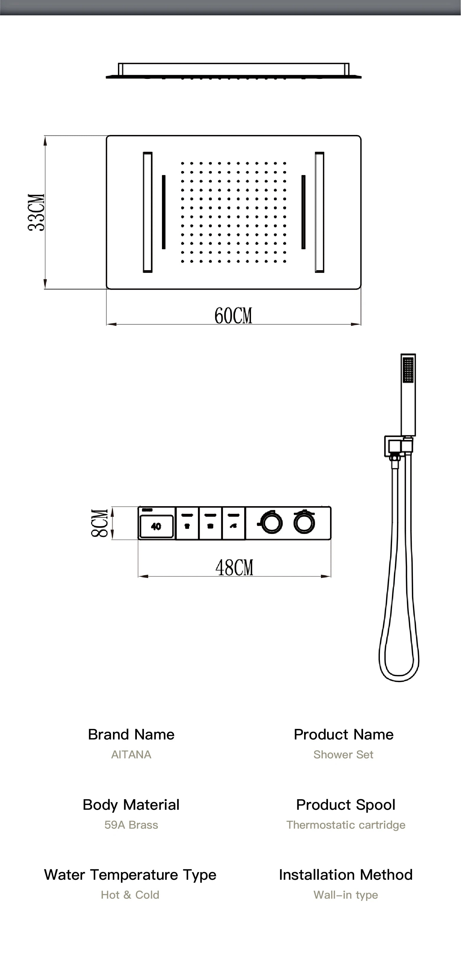 MC THE BLACK DIAMOND LED digital shower system with hot and cold water control, embedded bathroom faucet with display feature