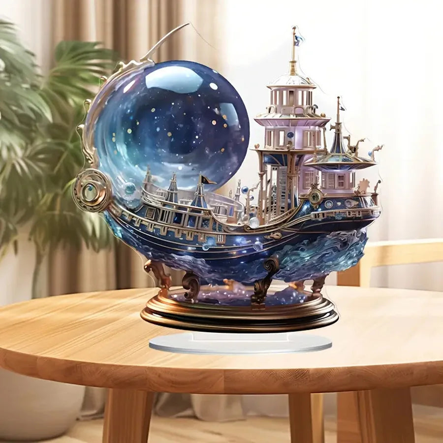 Crystal pirate ship figurine ornament in clear glass, decorative cruise-themed decor by MC THE BLACK DIAMOND.