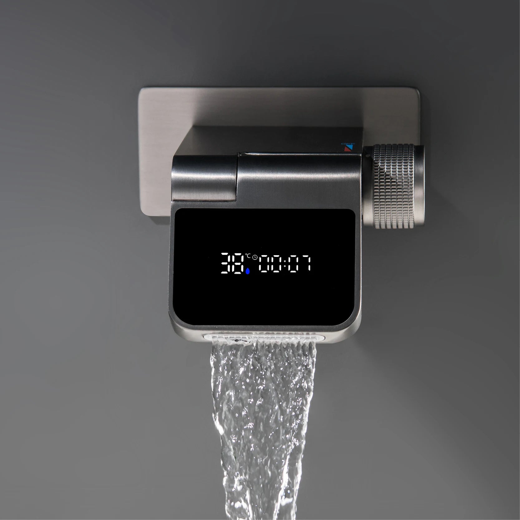 Wall-mounted luxury brass bathroom sink faucet with LED display, hot and cold dual control, sleek white finish by 𝕄𝕔 𝕋𝕙𝕖 𝔹𝕝𝕒𝕔𝕜 𝔻�