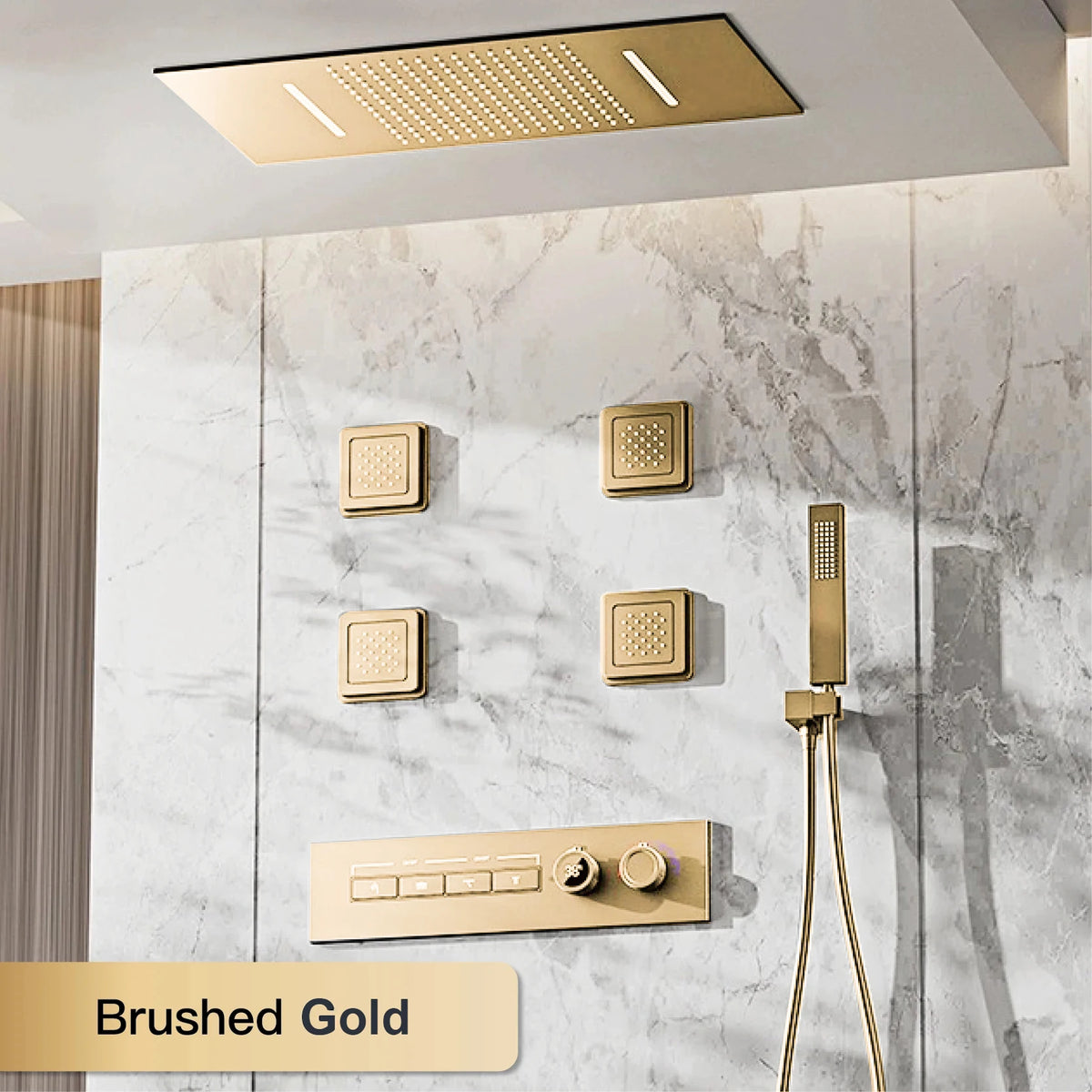 MC THE BLACK DIAMOND LED digital shower system with dual control hot and cold water, modern bathroom shower faucet.
