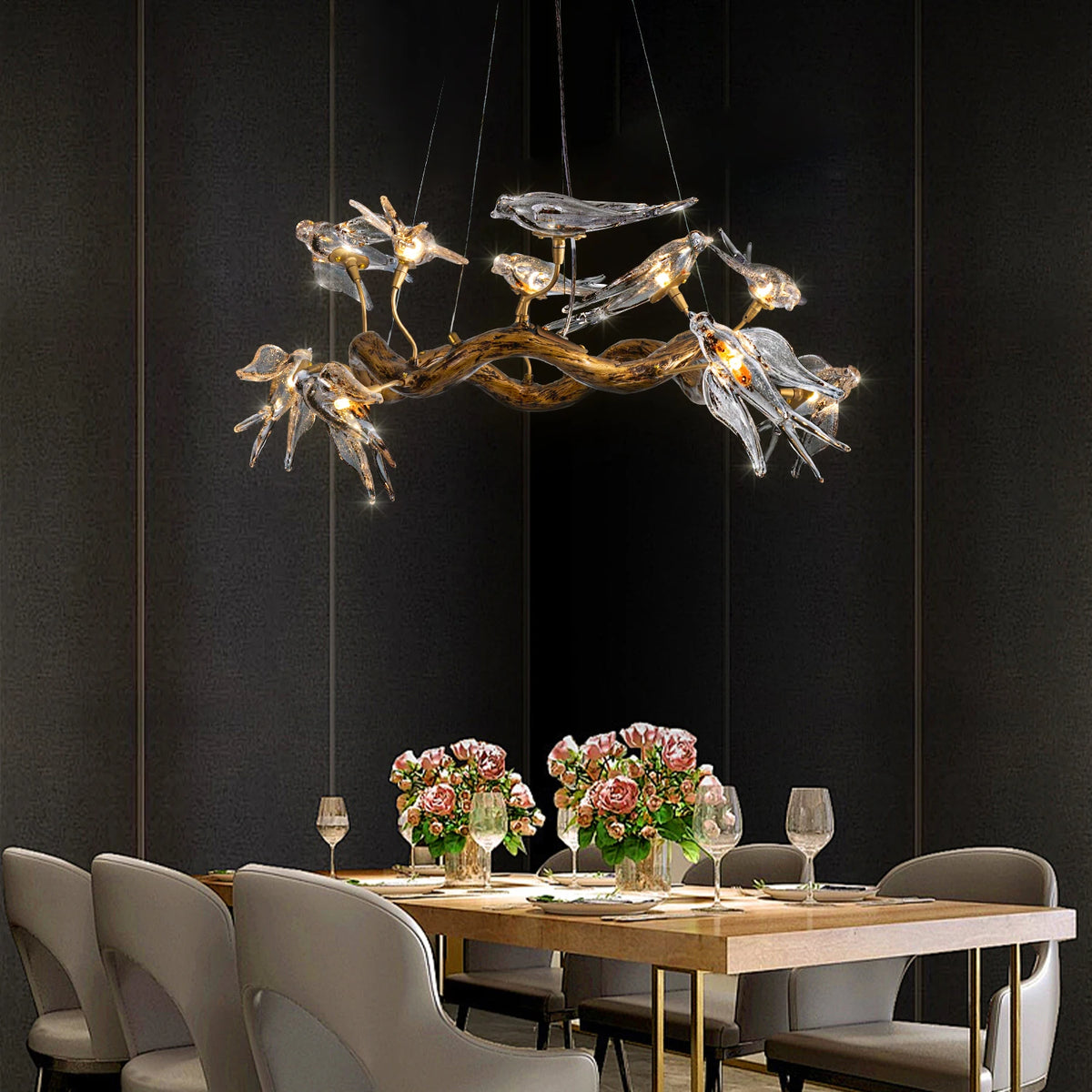Vintage round bird ceiling chandelier with swallow design by MC THE BLACK DIAMOND, featuring classic chandelier lighting fixtures.