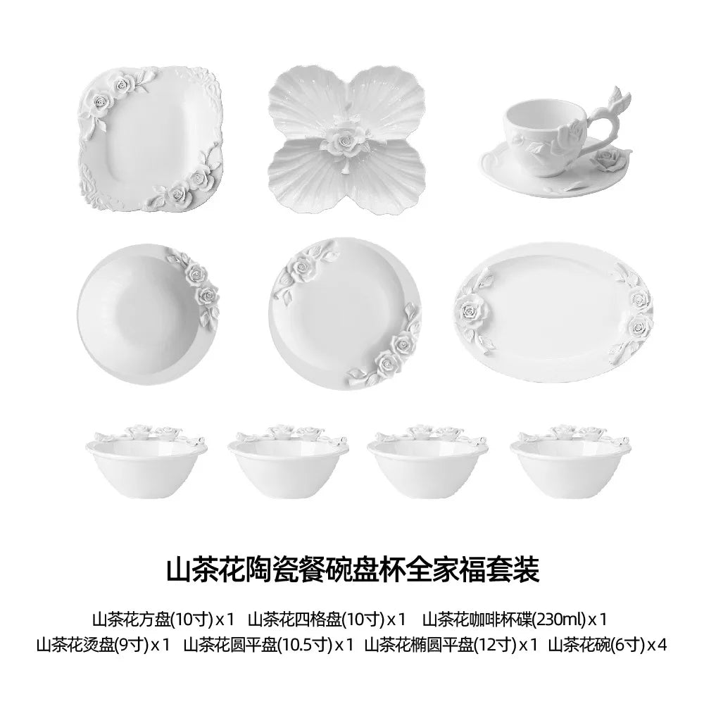 European Relief ceramic hand-held flower bowl, plate, and cup set by 𝕄𝕔 𝕋𝕙𝕖 𝔹𝕝𝕒𝕔𝕜 𝔻𝕚𝕒𝕞