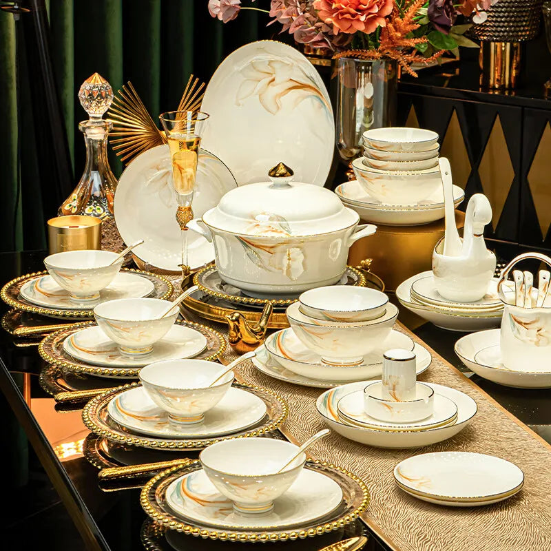 High-quality MC THE BLACK DIAMOND luxury dinnerware set with elegant plates and bowls on a stylish table.