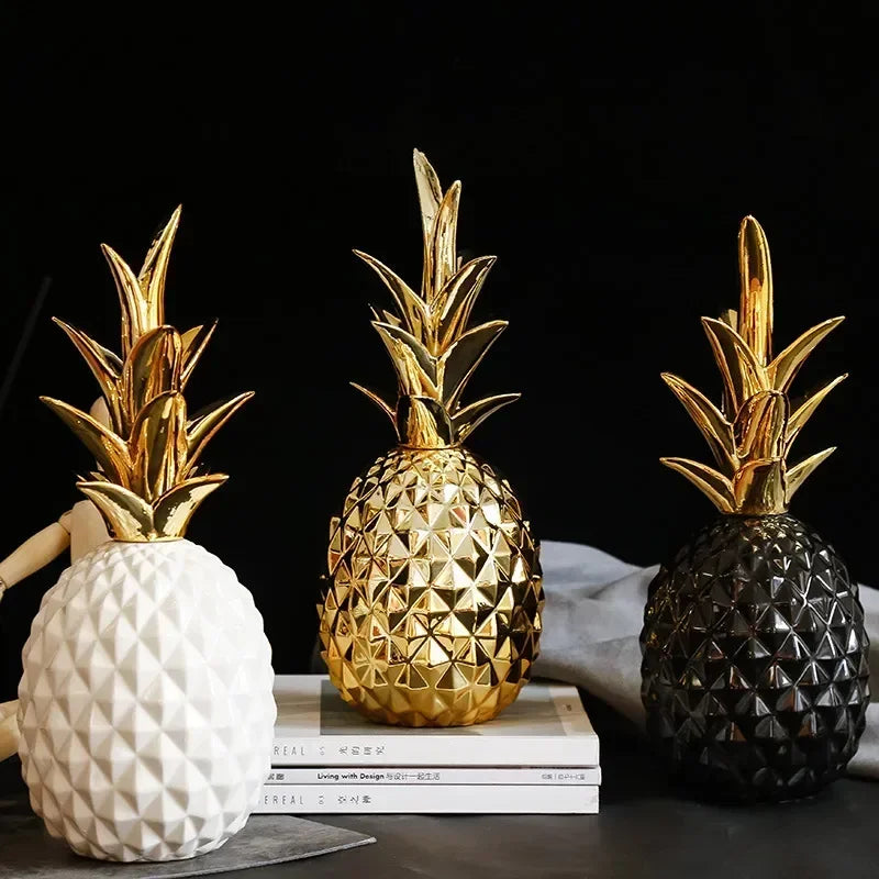 Golden ceramic pineapple home decor by MC THE BLACK DIAMOND, stylish light luxury decorative pineapple for creative interior accents.