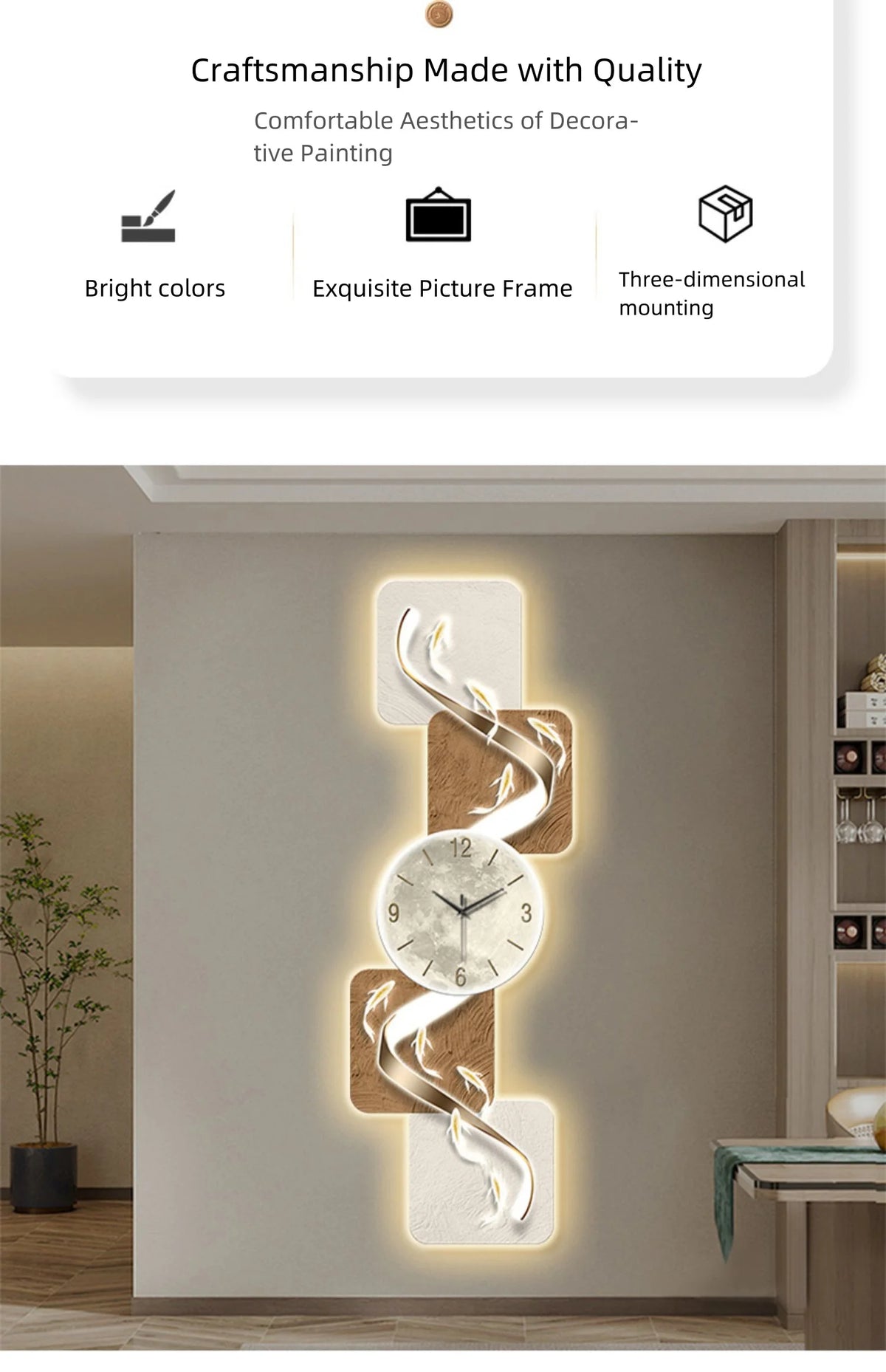 Modern wall clock with nine fish design, luminescent paint, and advanced art style, perfect for living room or corridor decor.