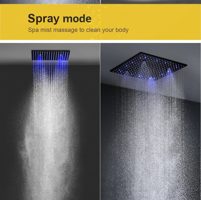 MC THE BLACK DIAMOND LED shower head set with side massage jets and constant temperature valve for a luxurious shower experience.