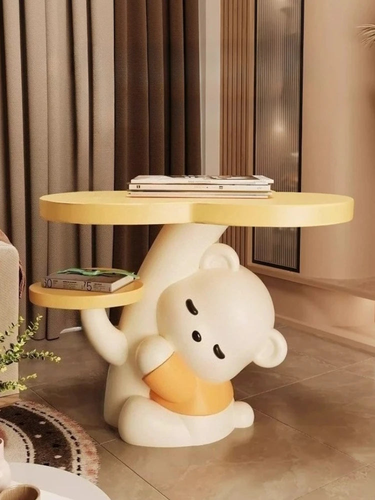 Cartoon bear statue end table by MC THE BLACK DIAMOND, functional coffee table with playful bear design for living room decor