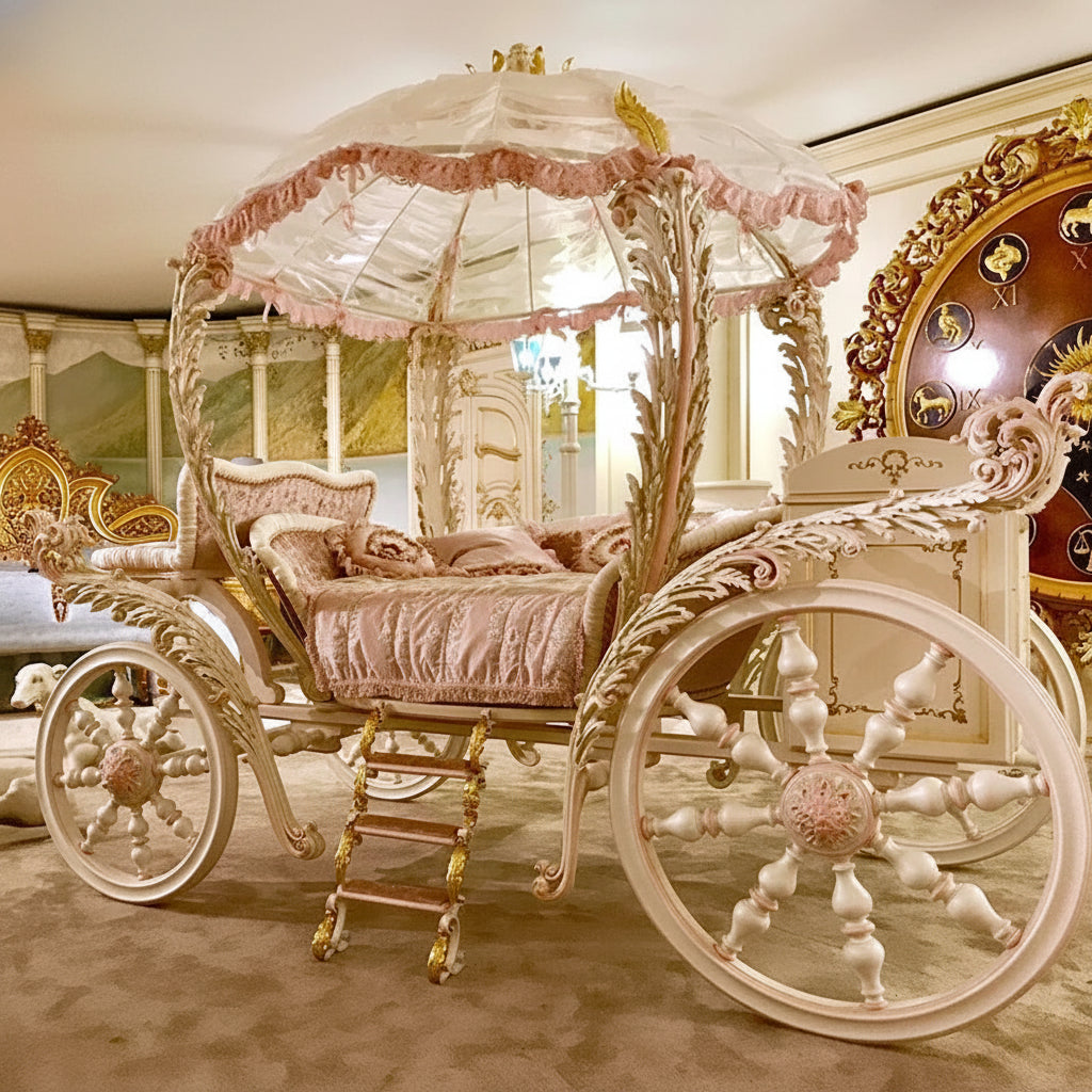 Pink Royal Princess Carriage Bed by MC The Black Diamond, a customized French-style home decor bed with elegant princess design.