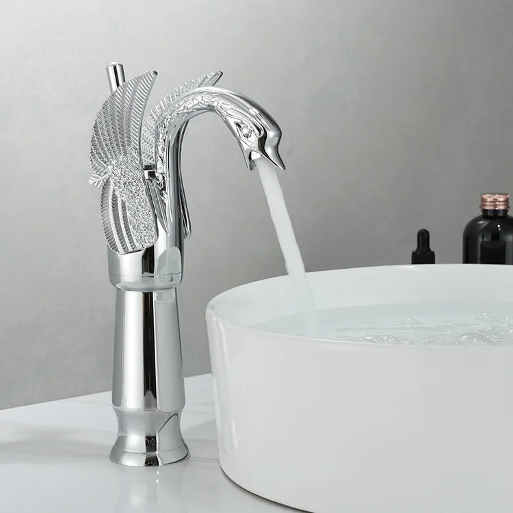 MC THE BLACK DIAMOND sink faucet with a swan shape, single handle, hot and cold water mixer tap for bathroom sinks.