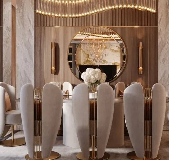Luxury velvet dining chair by MC THE BLACK DIAMOND with stainless steel legs, ideal for home or hotel dining rooms.