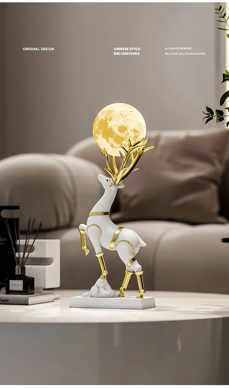 Luxury MC THE BLACK DIAMOND lucky deer sculpture for living room decor, detailed decorative statue of a deer figurine.