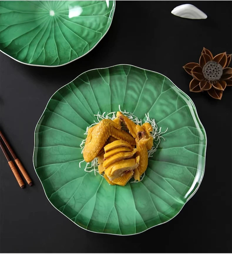 Unique Green Lotus Leaf Plate H