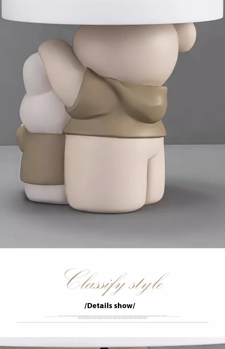 Cream-colored MC THE BLACK DIAMOND parent-child bear statue decor for coffee tables, crafted in a charming, detailed style.