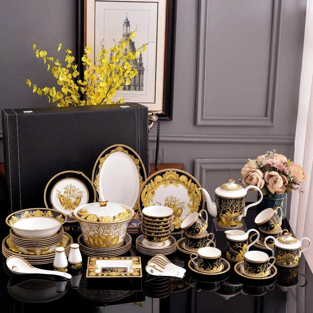 MC THE BLACK DIAMOND Royal Design dinnerware set featuring elegant plates and bowls for stylish dining.