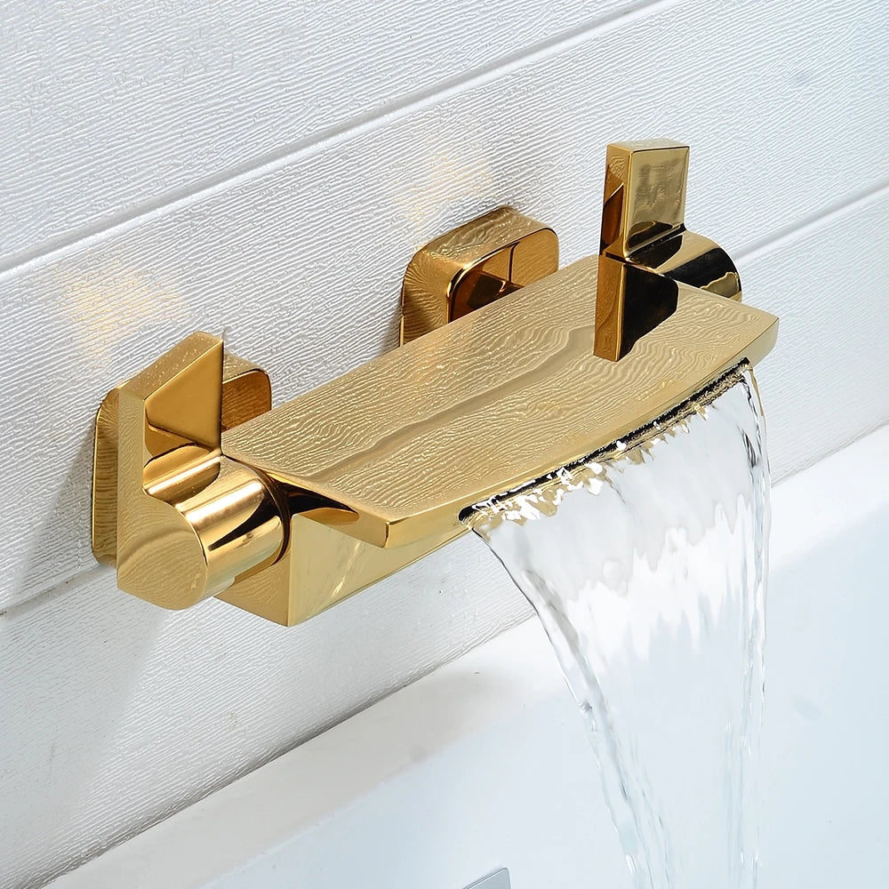 MC The Black Diamond dual water control faucet for bathtub and shower with hot and cold water handles in a sleek design.