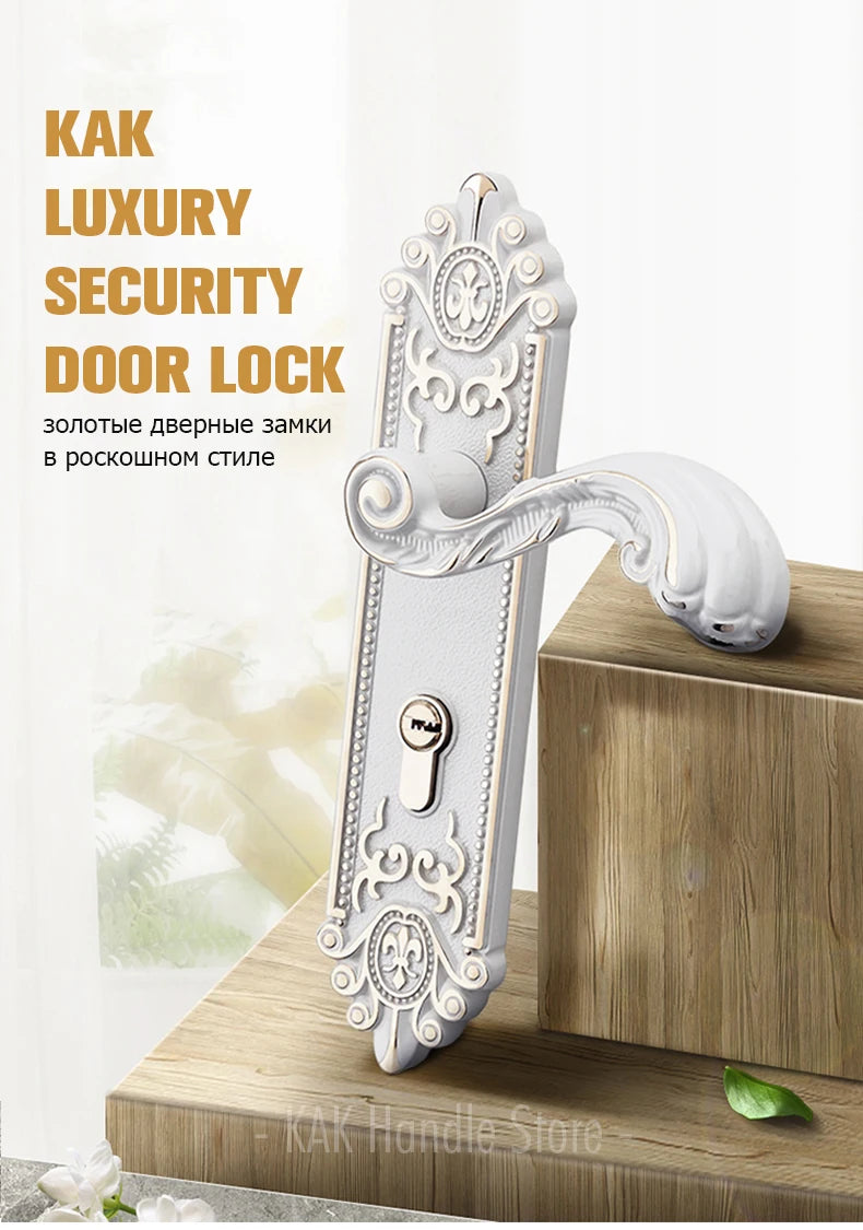 Ivory white gold door lock with keys and handle, MC THE BLACK DIAMOND home security decor for doors.