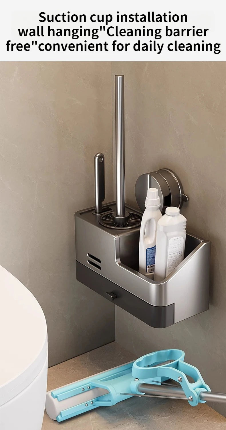 Wall-mounted MC THE BLACK DIAMOND bathroom brush holder with a sleek, space-saving design for bathroom storage.