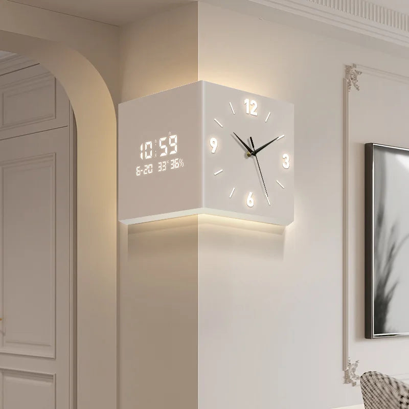 Modern double-sided living room corner clock by 𝕄𝕮 𝕋𝕙𝕖 𝔹𝕝𝕒𝕔𝕜 𝔻𝕚𝕒𝕞𝕠𝕟