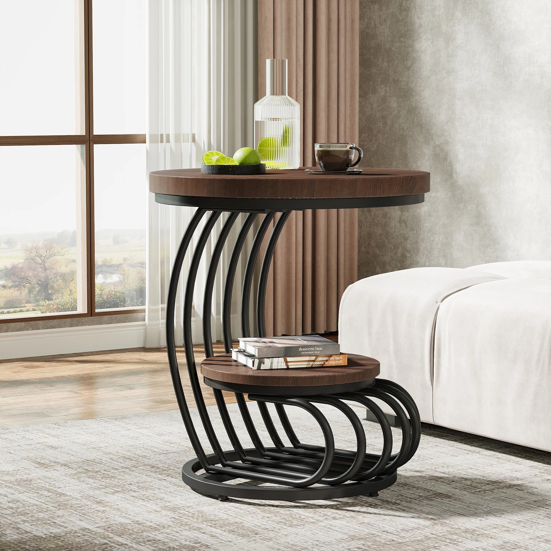 MC THE BLACK DIAMOND faux marble end table with storage shelf, modern tiered side table for living room decor.