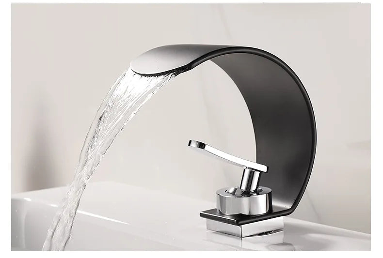 MC THE BLACK DIAMOND hot and cold water bathroom sink faucet in black and white, featuring modern bath sink faucet design