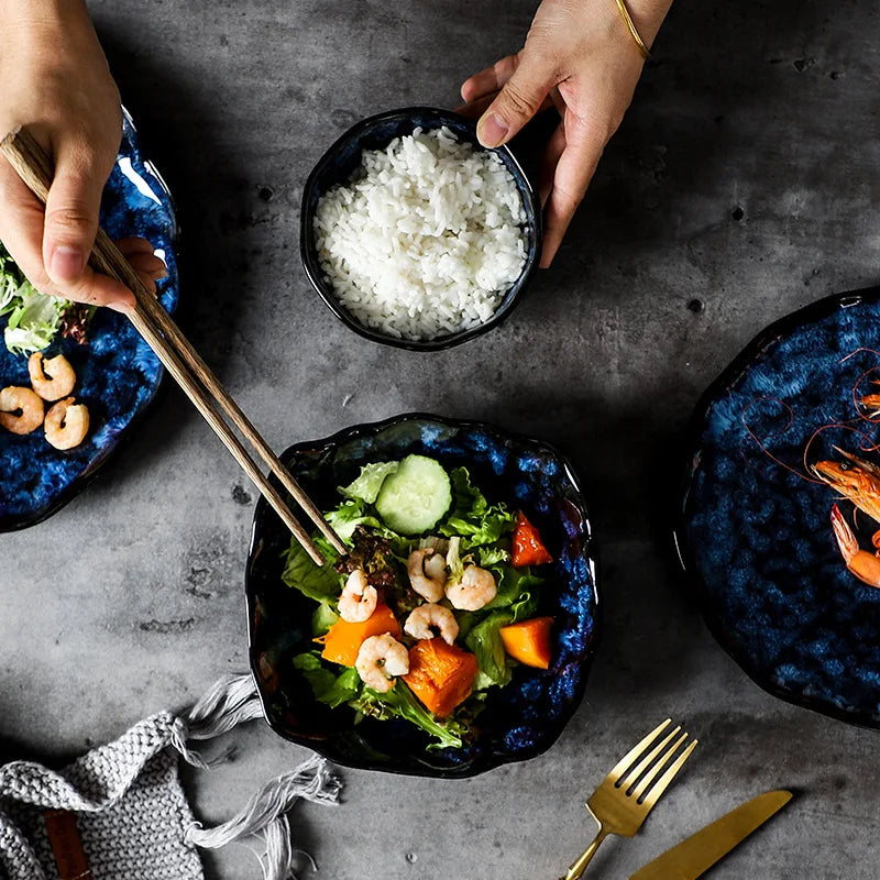 Creative kiln-change ceramic bowl and plate set by 𝕄𝕔 𝕋𝕙𝕖 𝔹𝕝𝕒𝕔𝕜 𝔻𝕚𝕒𝕞𝕠�